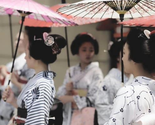 Gion district, Geisha with umbrella