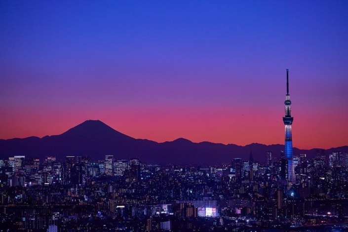 Mount Fuji and Skytree at sunset, Tokyo